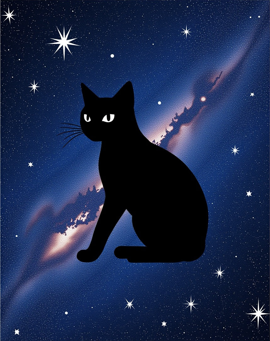 Black Cat Cosmic Night Sky Rug