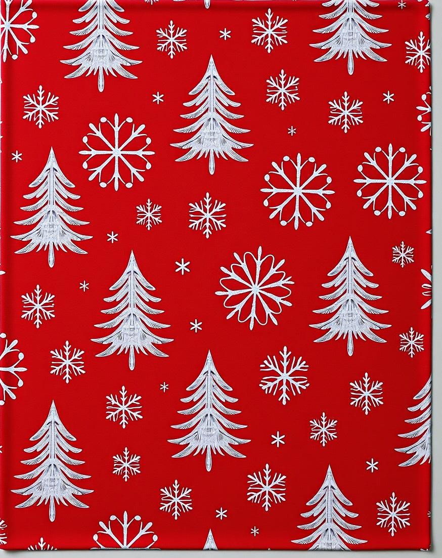 Red White Winter Tree Snowflakes Rug