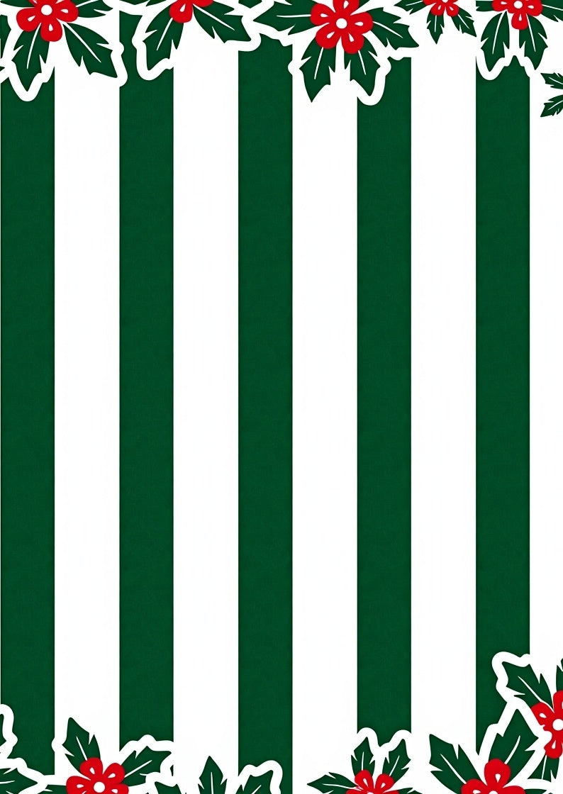 Classic Green White Holly Stripes Rug