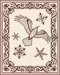 Crimson Bird and Snowflakes Ornate Border Rug