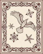 Crimson Bird and Snowflakes Ornate Border Rug