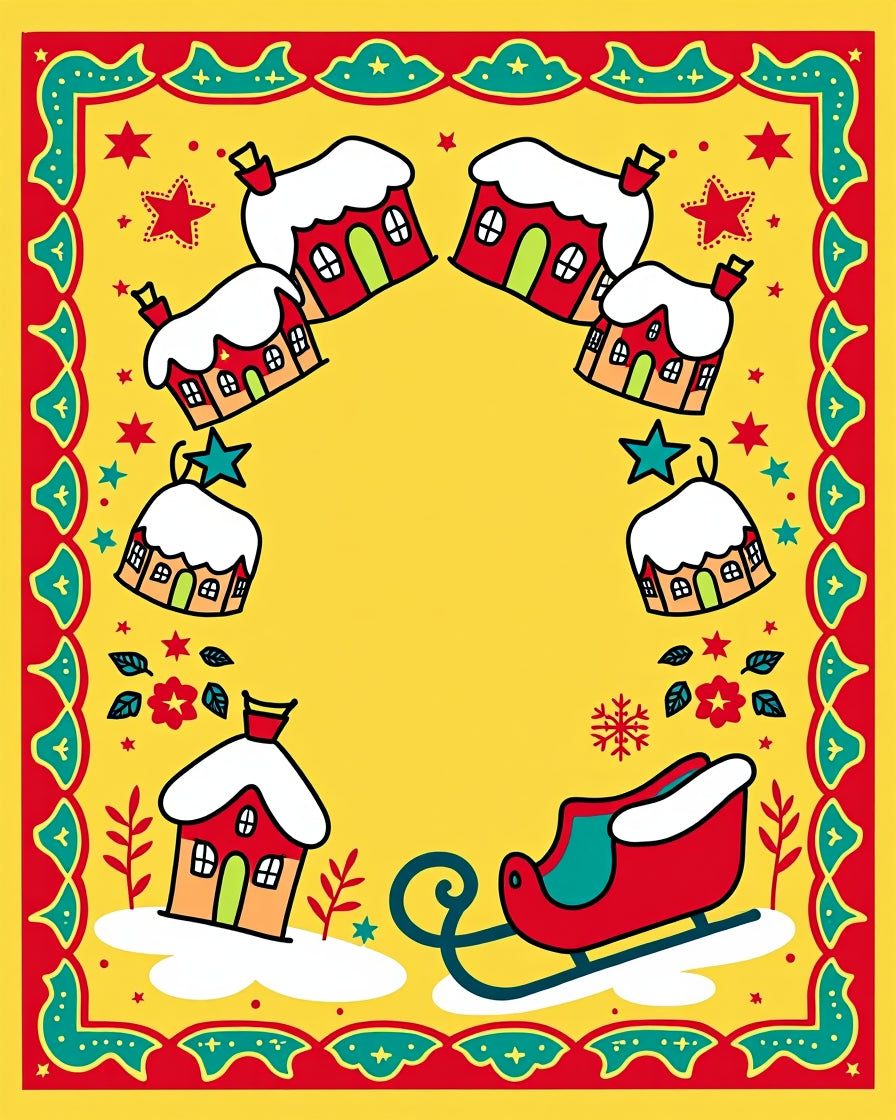 Whimsical Winter Village Sleigh Scene Rug