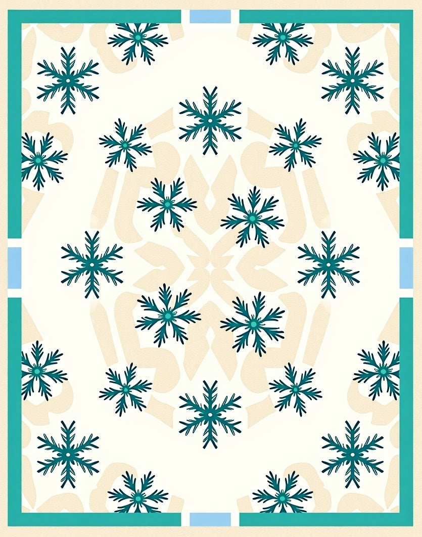 Teal Snowflake Medallion Cream Border Rug