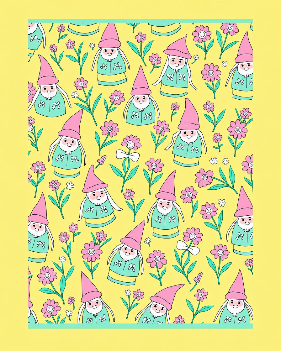 Whimsical Pink Gnome Floral Garden Rug