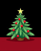 Green Pine Star Red Ornament Tree Rug
