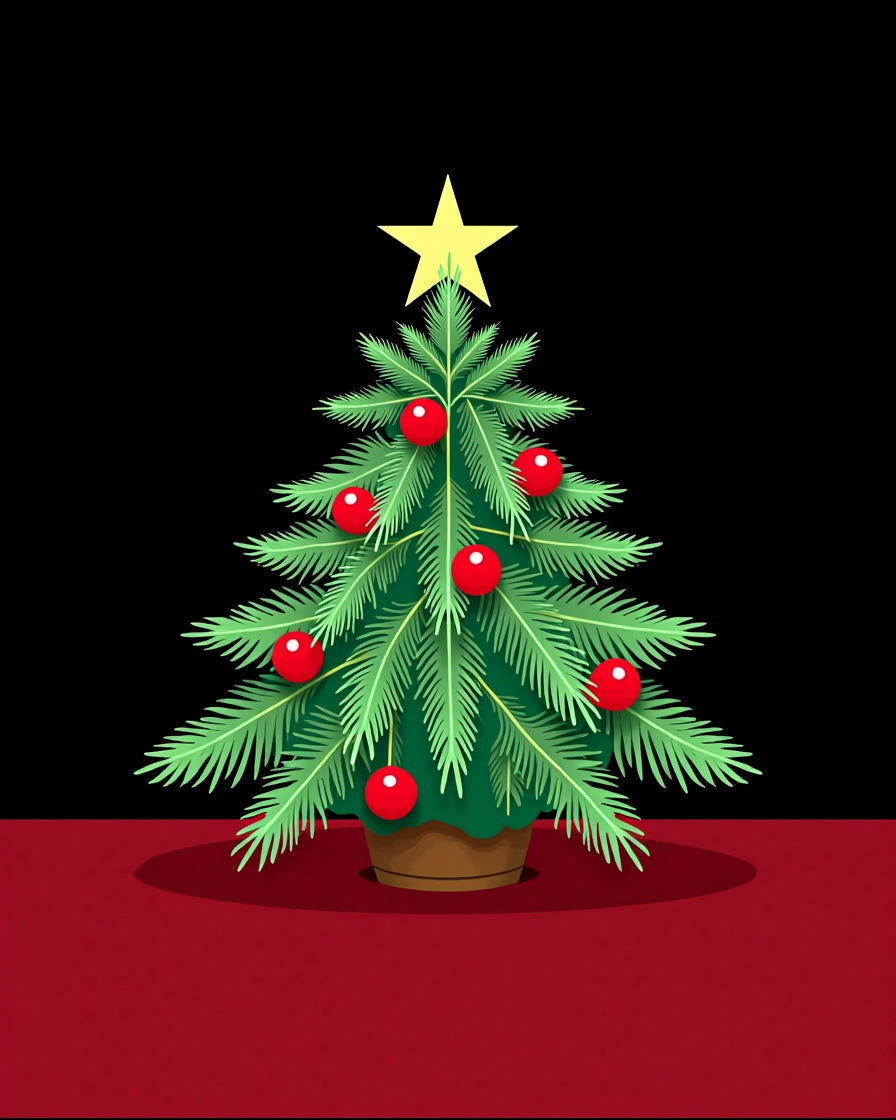 Green Pine Star Red Ornament Tree Rug