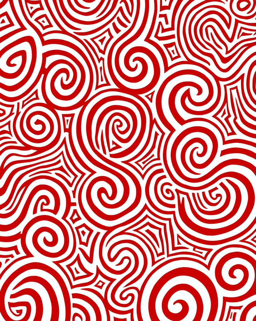 Vibrant Red Swirl Geometric Collage Rug