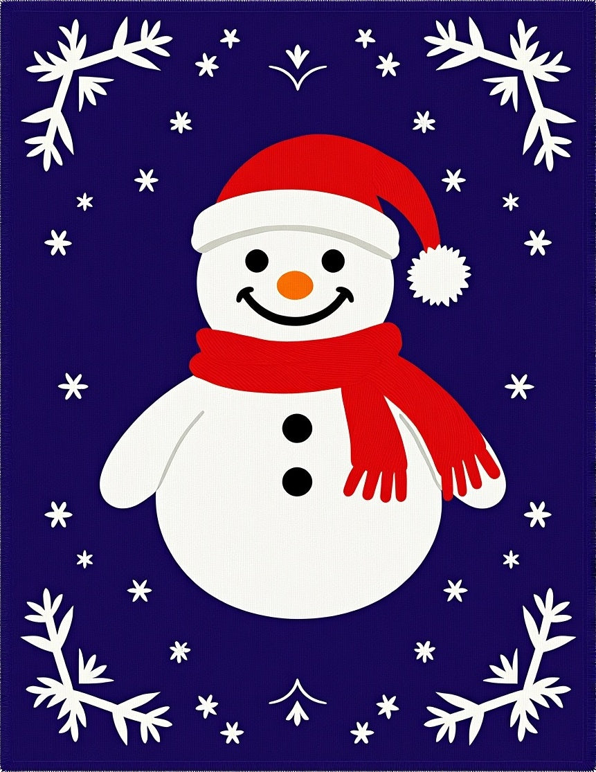 Navy Blue Snowman Winter Snowflakes Rug