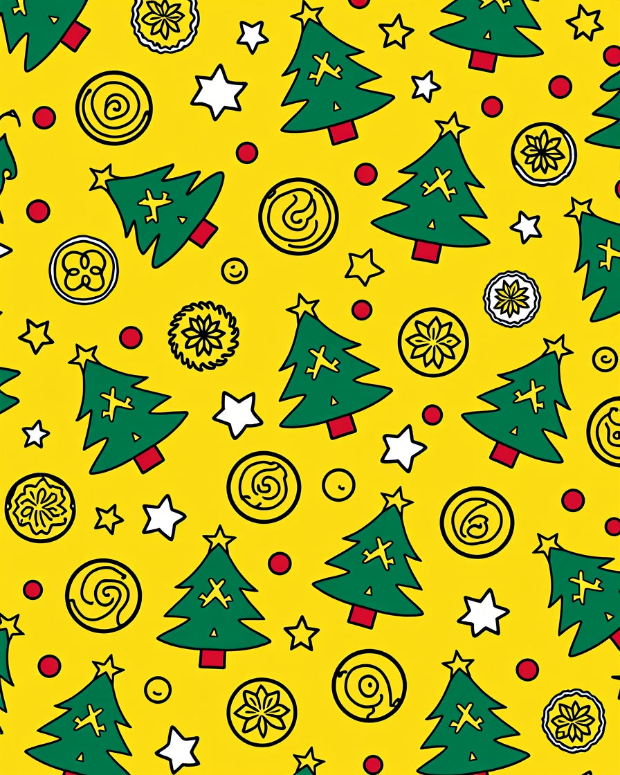 Yellow Christmas Trees Stars Circles Rug