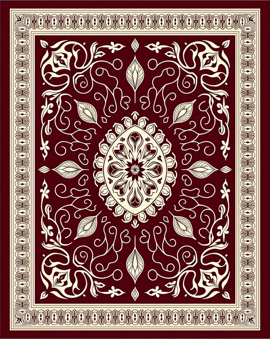 Crimson Cream Medallion Damask Rug