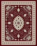 Crimson Cream Medallion Damask Rug
