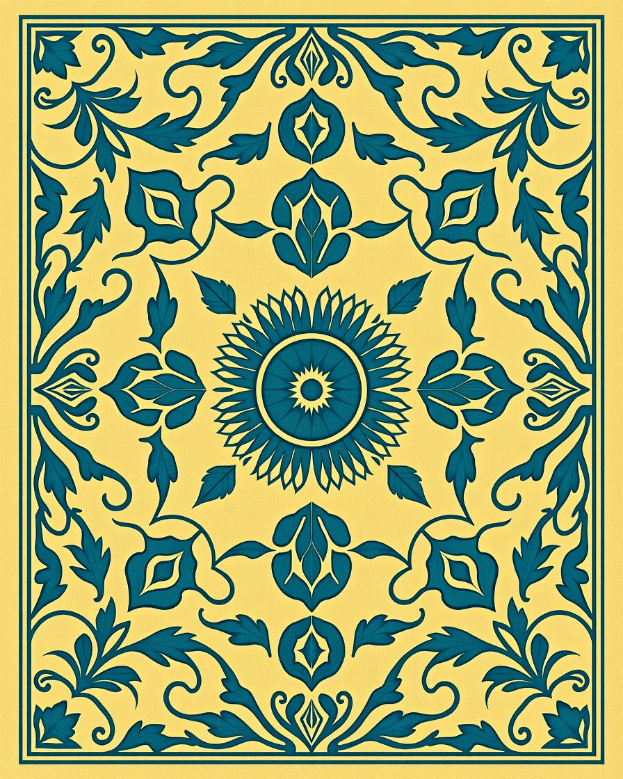 Yellow Teal Floral Medallion Area Rug