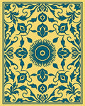 Yellow Teal Floral Medallion Area Rug