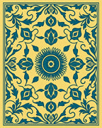 Yellow Teal Floral Medallion Area Rug