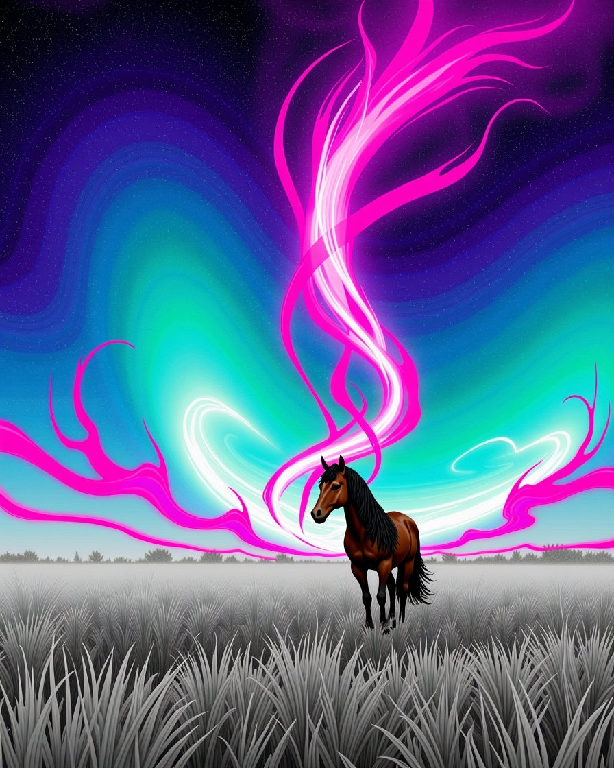 Majestic Horse Vibrant Aurora Sky Rug