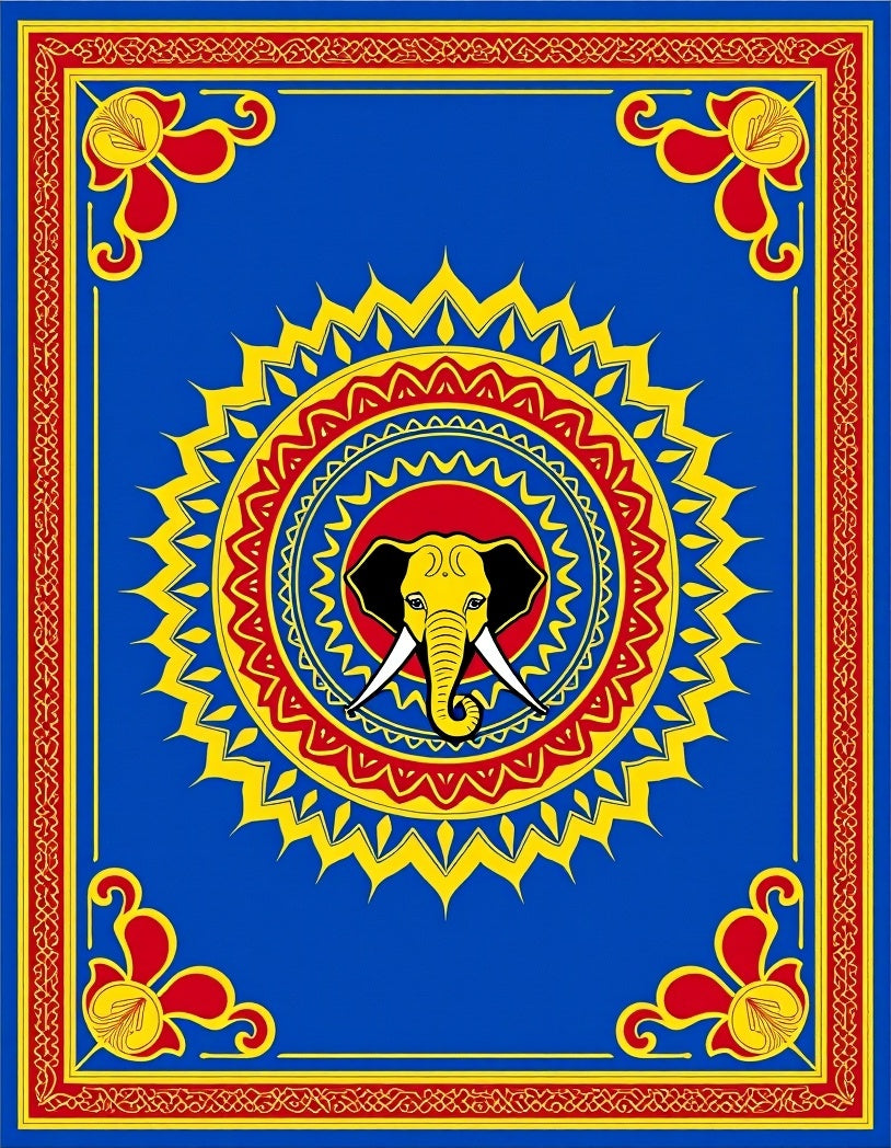 Bold Blue Yellow Red Elephant Mandala Rug