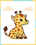 Cute Yellow Giraffe Sitting Under Clouds Rug