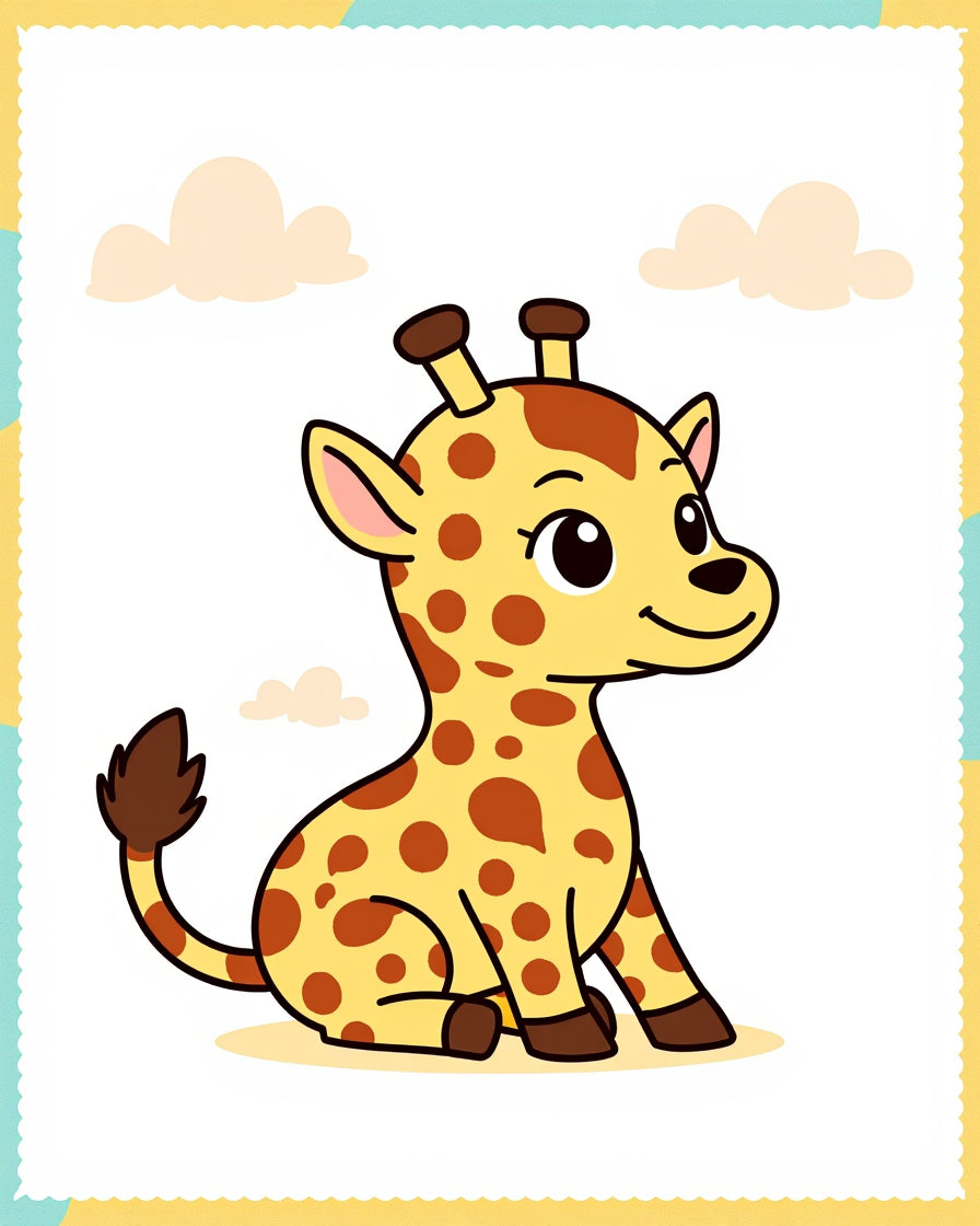 Cute Yellow Giraffe Sitting Under Clouds Rug
