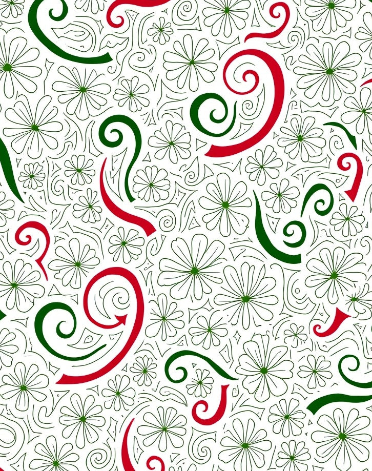 Whimsical Red Green Floral Swirl Rug