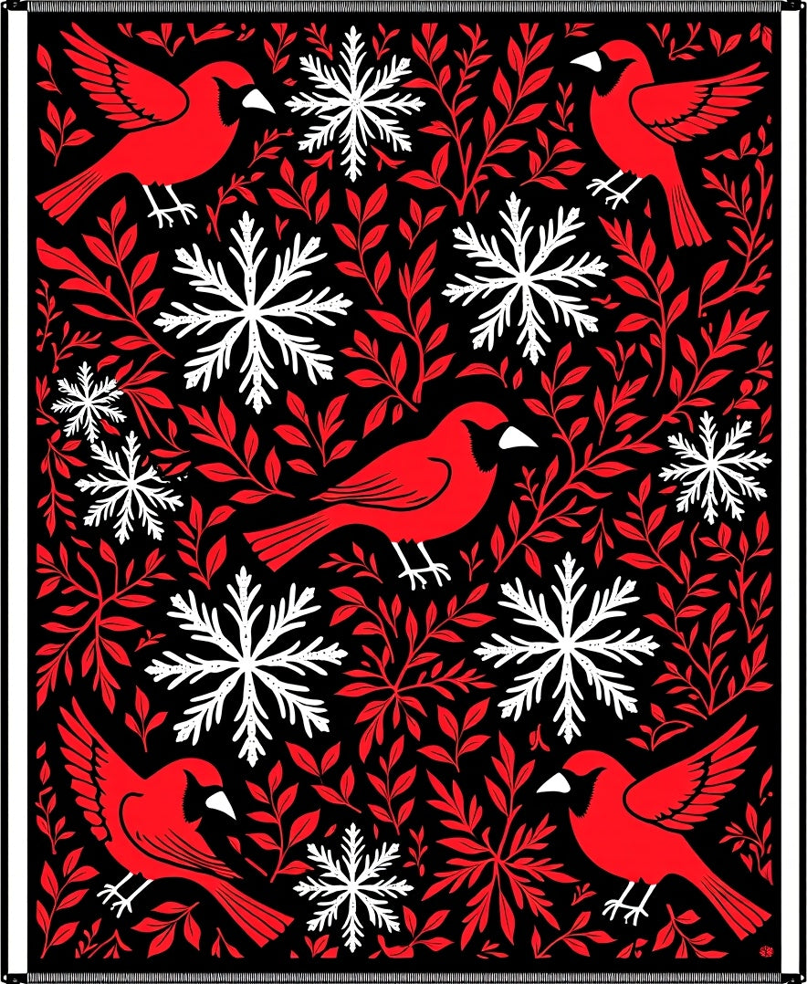 Bold Red Cardinal Snowflake Foliage Rug