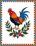 Vibrant Rooster Floral Wreath Emblem Rug