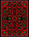 Bold Red Green Floral Symmetry Rug