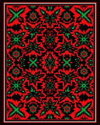 Bold Red Green Floral Symmetry Rug