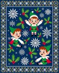 Festive Elf Holly Snowflake Navy Blue Rug