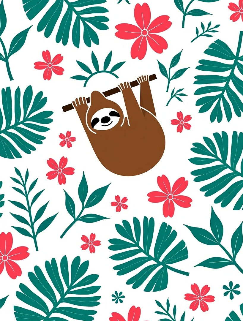Whimsical Sloth Floral Jungle Rug
