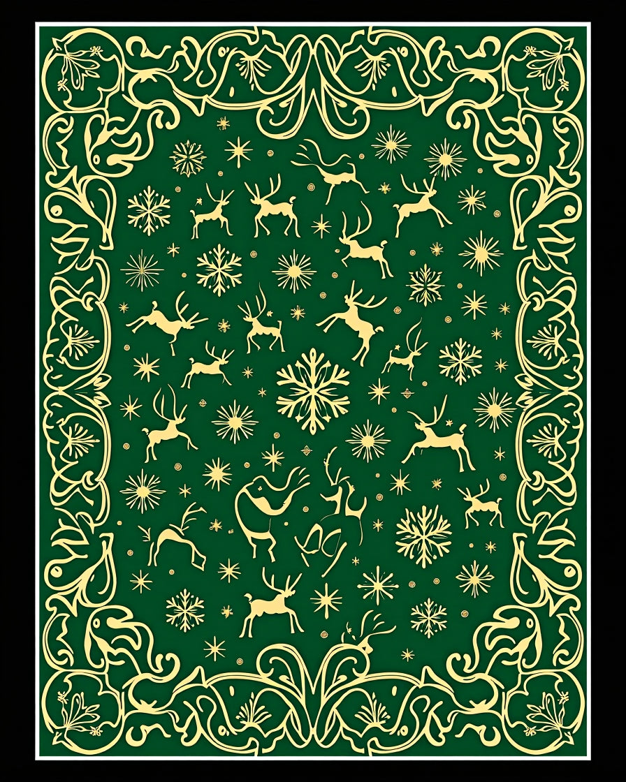 Golden Forest Reindeer Snowflake Meadow Rug