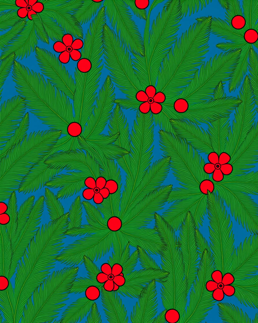 Green Tropical Feathery Bloom Rug