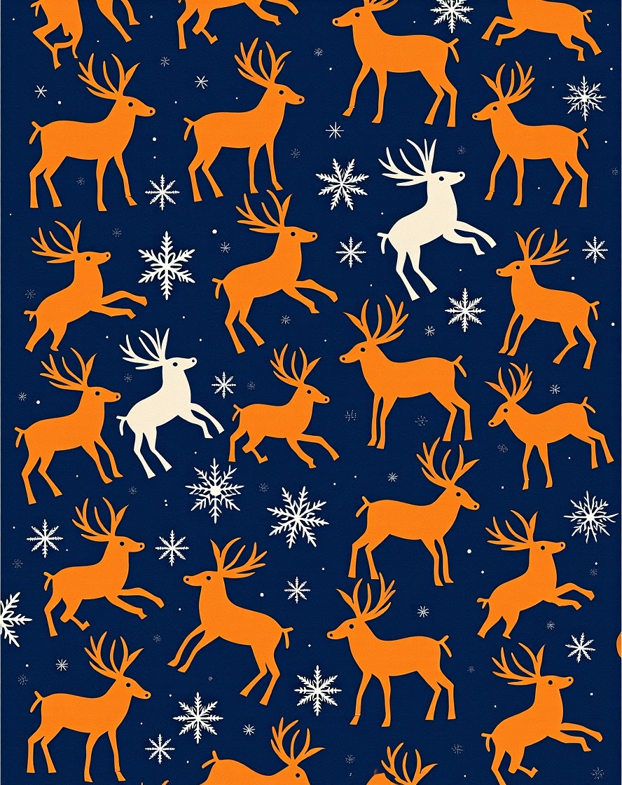 Orange Deer with Snowflakes on Navy Rug