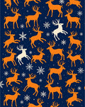 Orange Deer with Snowflakes on Navy Rug