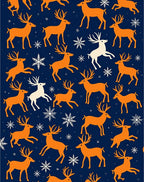 Orange Deer with Snowflakes on Navy Rug