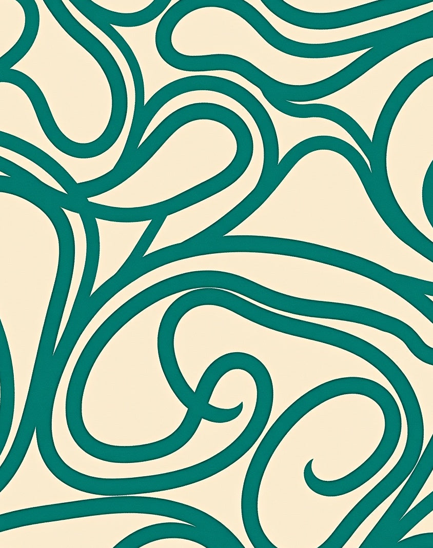 Teal Swirl Abstract Cream Rug