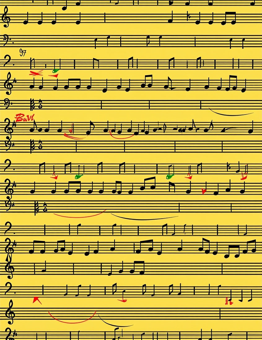 Black Music Notes Yellow Harmony Rug