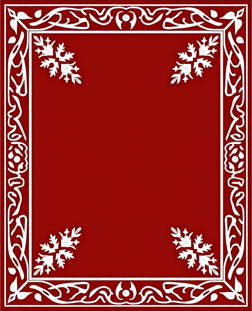 Crimson White Floral Scroll Border Rug