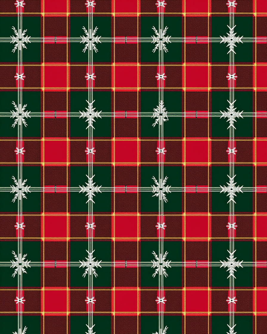 Classic Red Green Plaid Snowflakes Rug