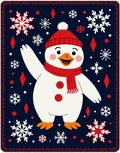 Festive Snowman Red Snowflake Navy Rug