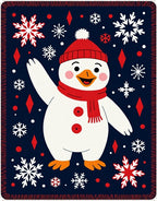 Festive Snowman Red Snowflake Navy Rug