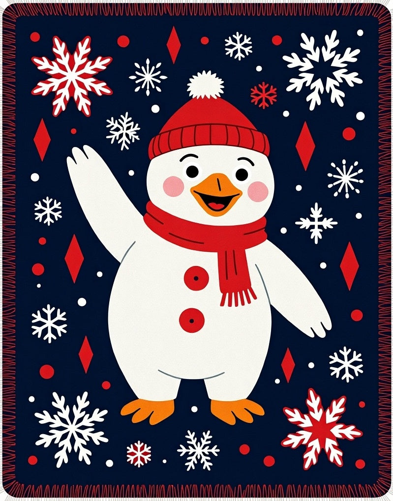 Festive Snowman Red Snowflake Navy Rug