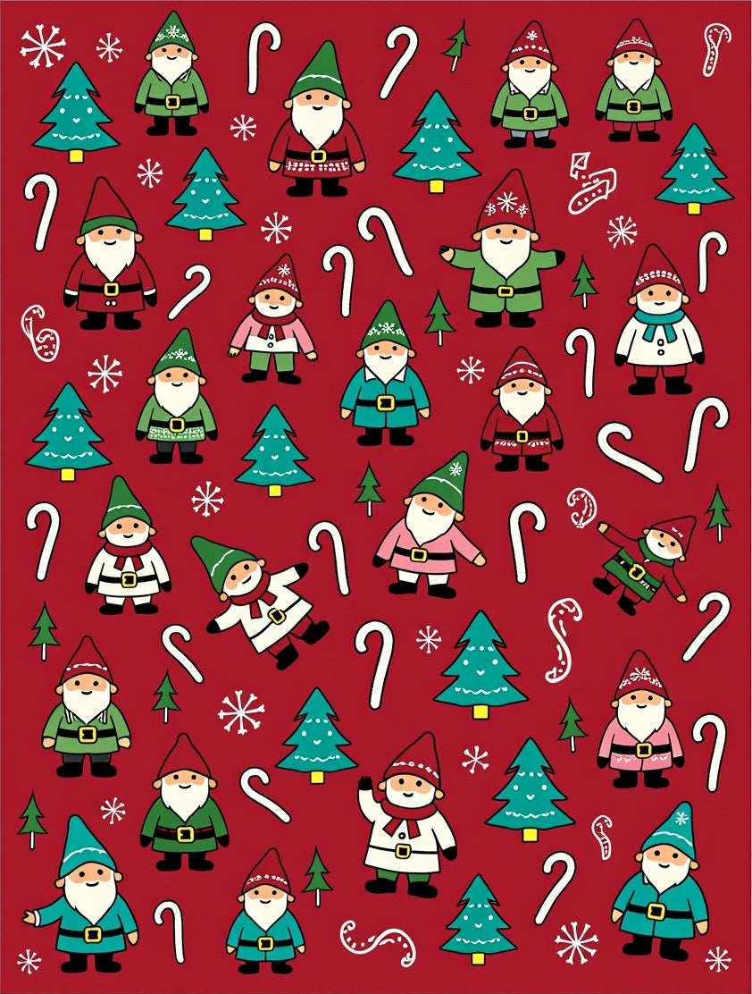 Festive Gnome Christmas Candy Cane Trees Rug
