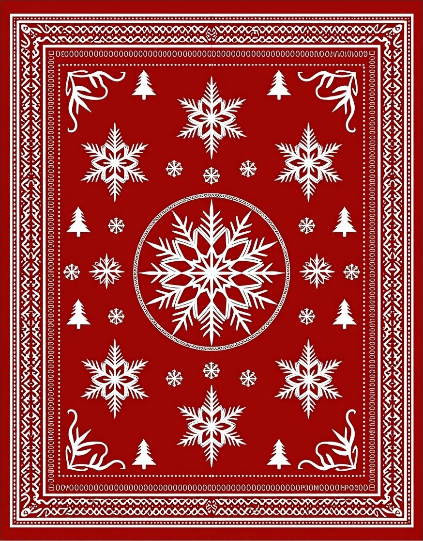 Festive Red Snowflake Christmas Scene Rug