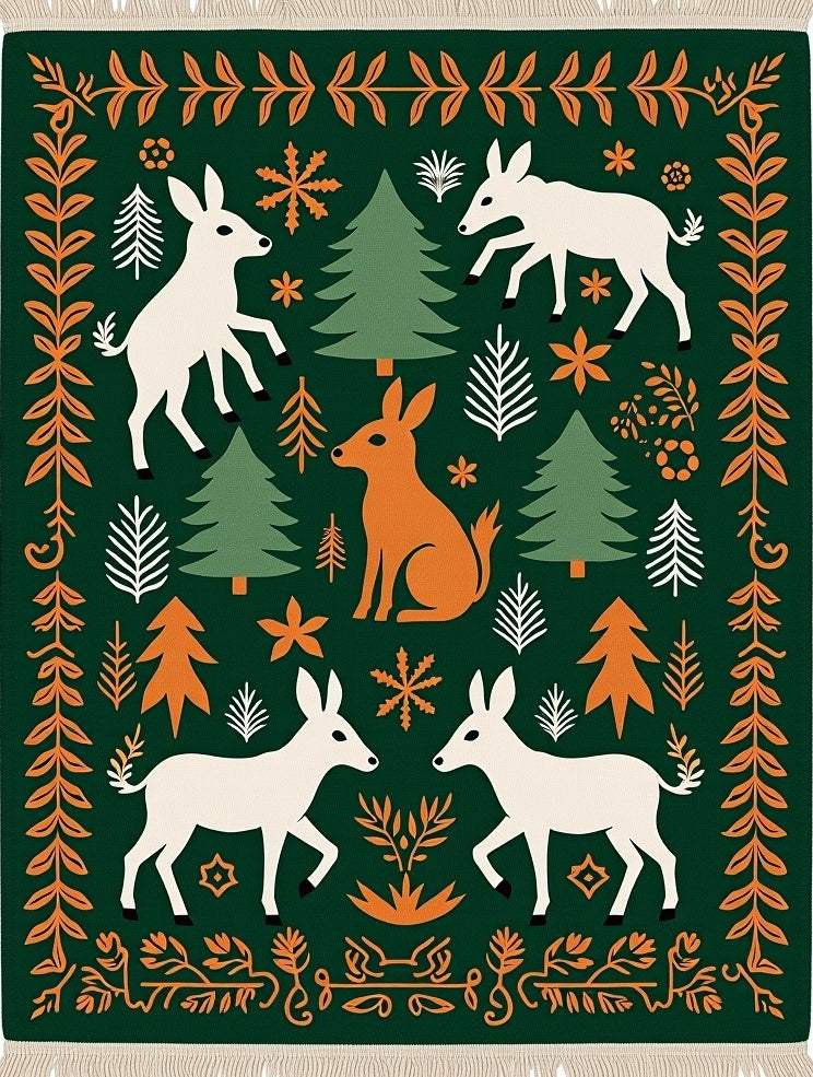 Forest Animals Evergreen Woodland Whimsical Rug
