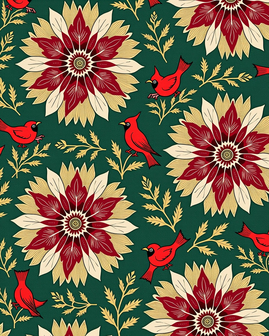 Crimson Cardinal Floral Garden Rug