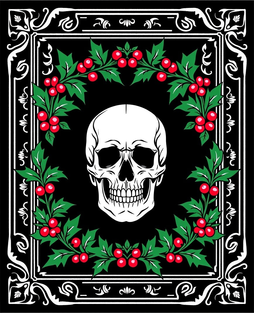 Gothic Skull Holly Frame Rug