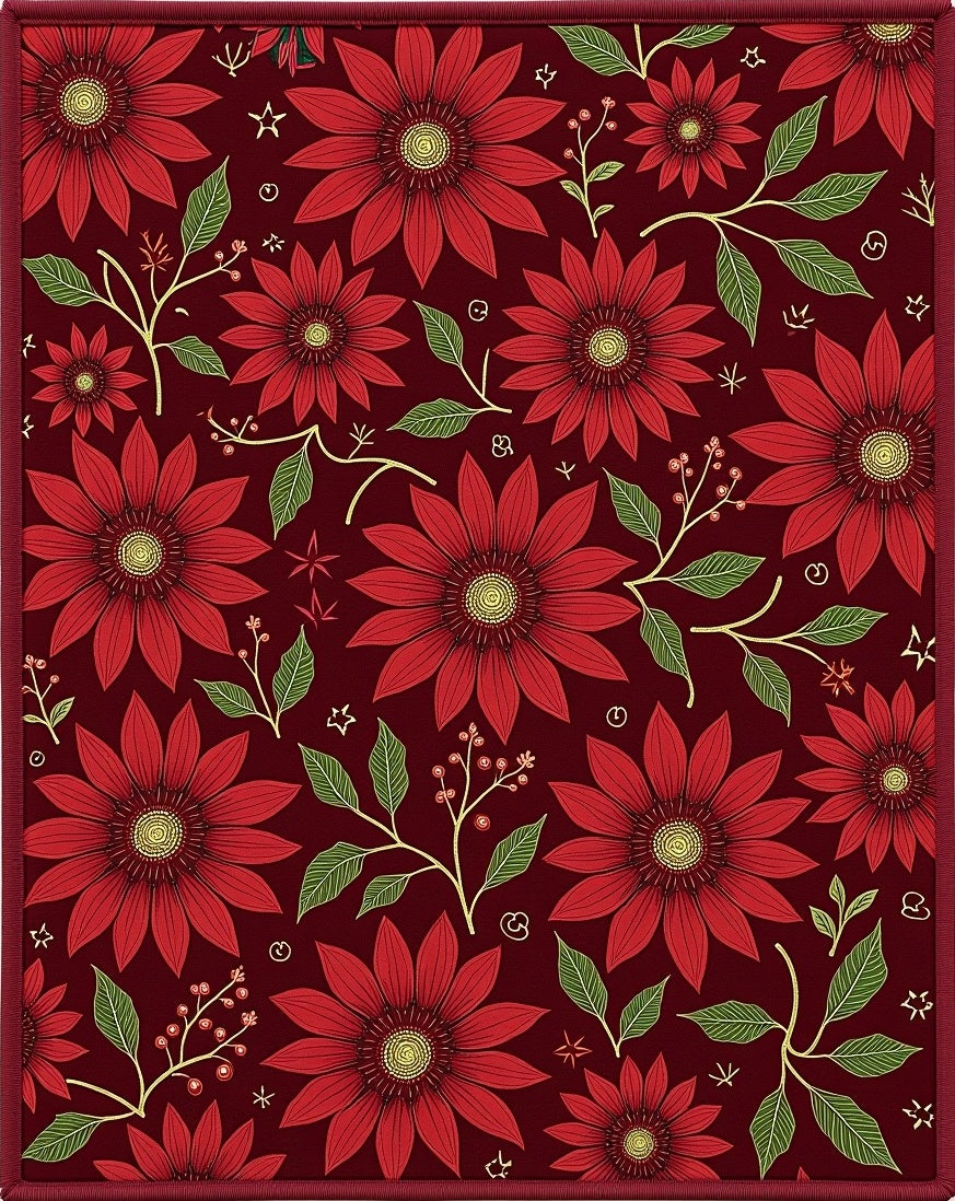 Vibrant Red Floral Botanical Medley Rug