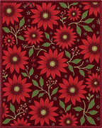 Vibrant Red Floral Botanical Medley Rug
