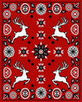 Red Jumping Deer Folk Art Rug