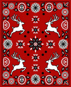 Red Jumping Deer Folk Art Rug